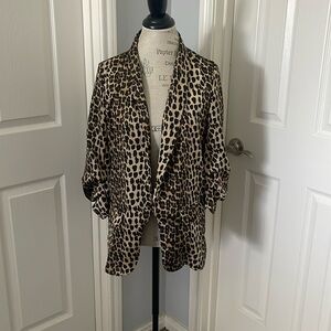 Leopard print satin blazer